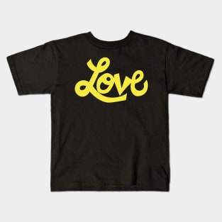 Whimsical Love cartoon illustrated text in bright yellow Kids T-Shirt